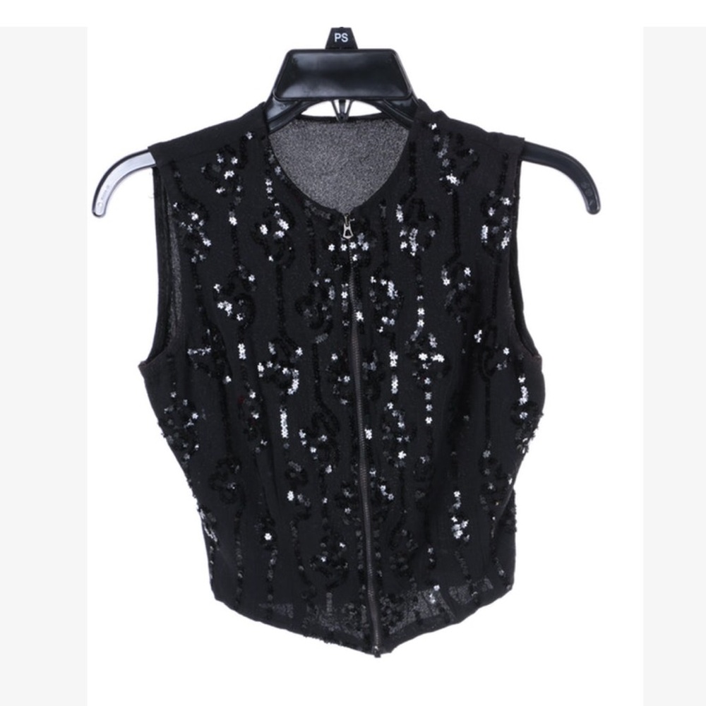 Retro vintage 90s sleeveless sequined zip vest top